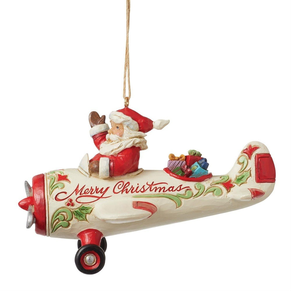 Jim Shore Heartwood Creek: Santa In Airplane Hanging Ornament sparkle-castle
