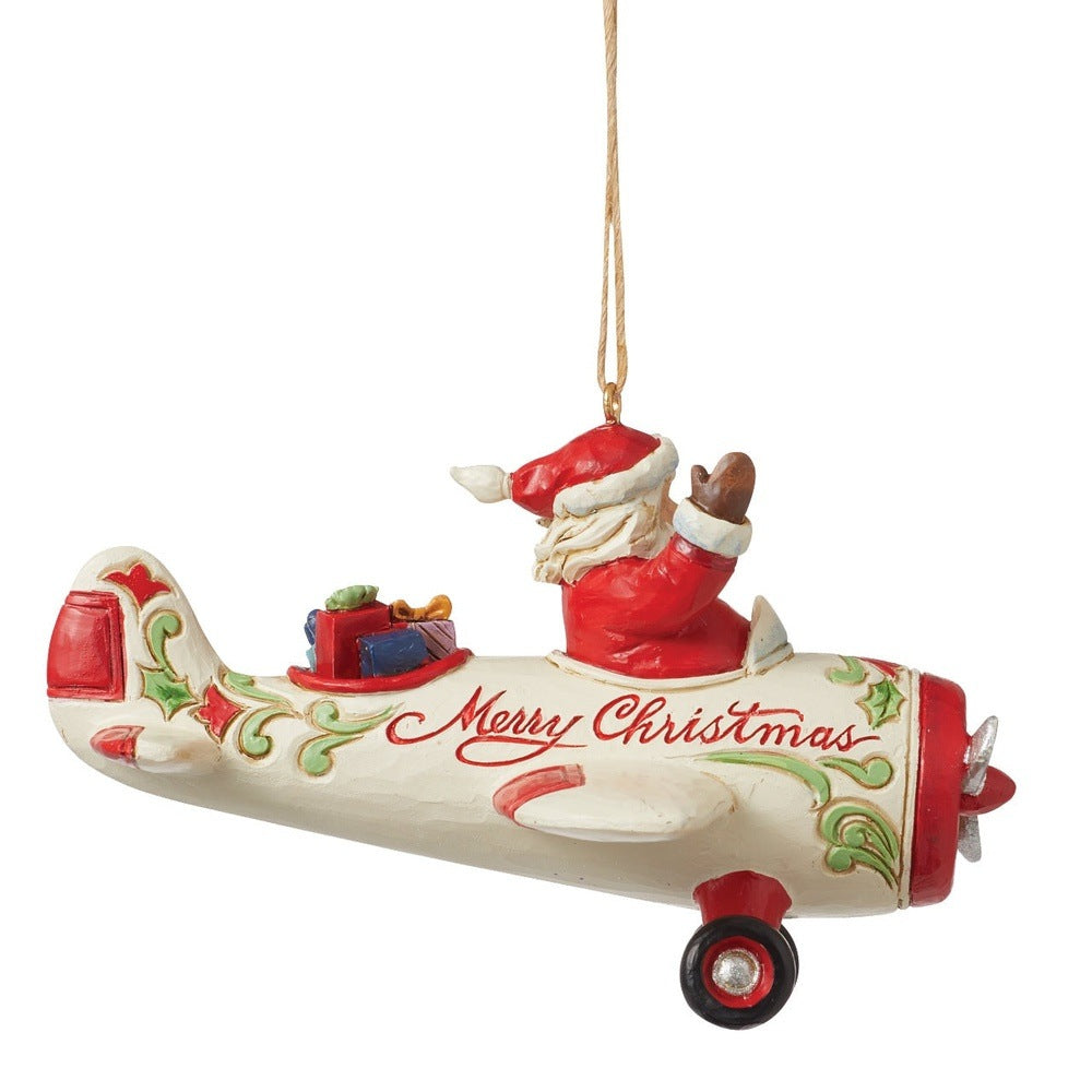 Jim Shore Heartwood Creek: Santa In Airplane Hanging Ornament sparkle-castle