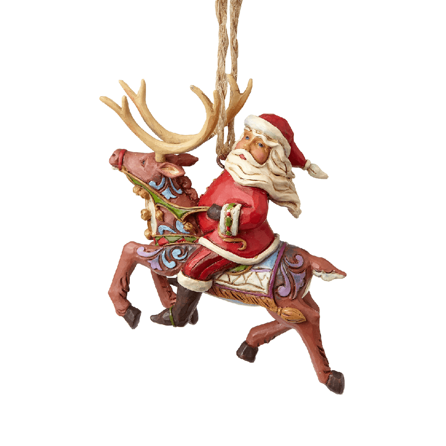 Jim Shore Heartwood Creek: Santa Riding Reindeer Hanging Ornament sparkle-castle