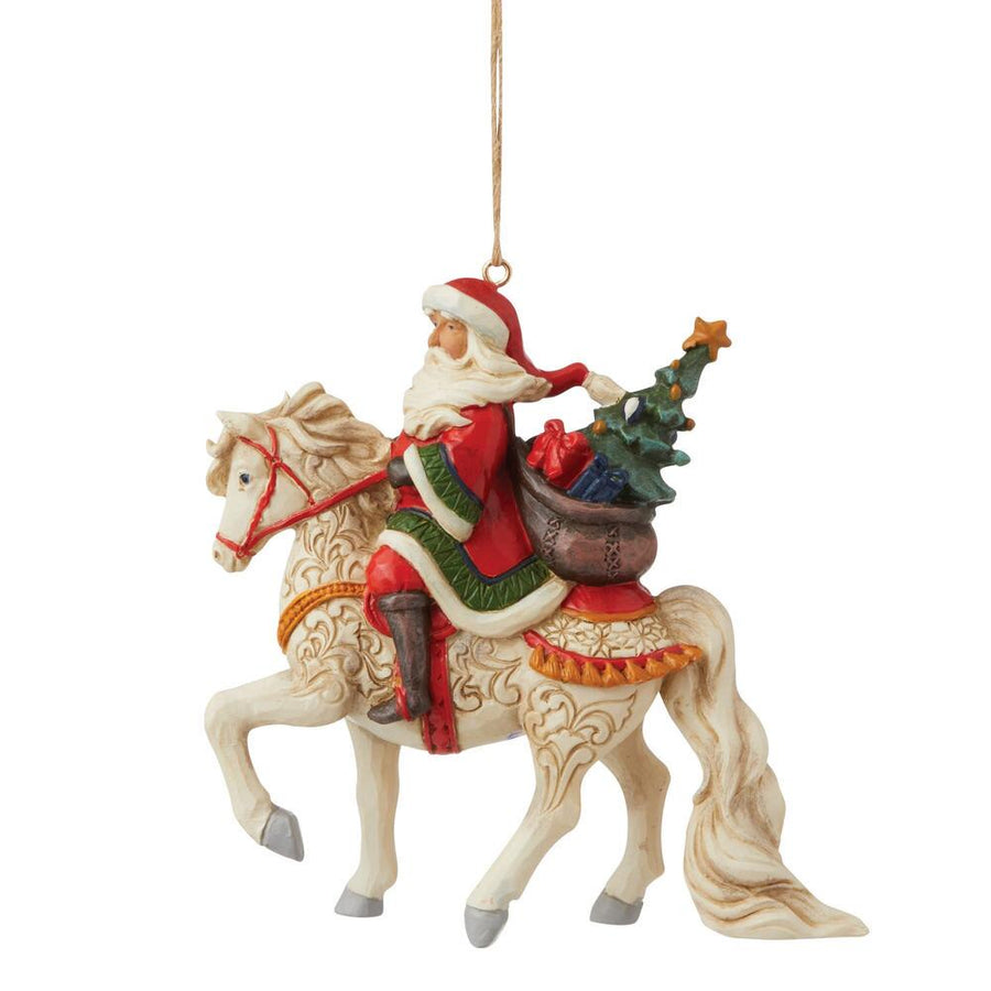 Jim Shore Heartwood Creek: Santa Riding White Horse Hanging Ornament sparkle-castle