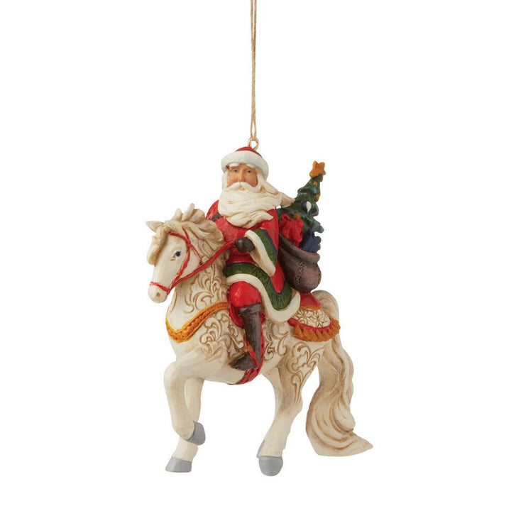Jim Shore Heartwood Creek: Santa Riding White Horse Hanging Ornament sparkle-castle