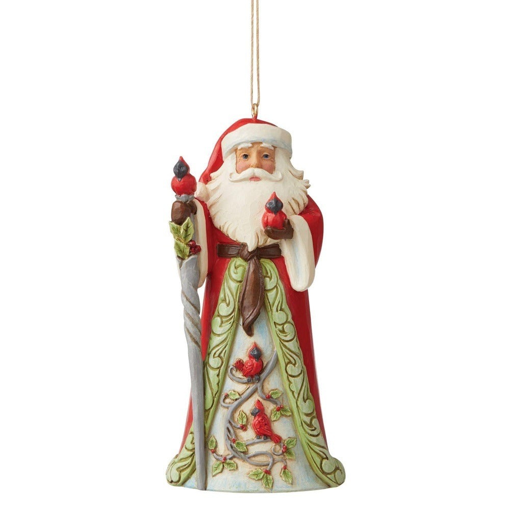 Jim Shore Heartwood Creek: Santa with Cardinals and Staff Hanging Ornament sparkle-castle