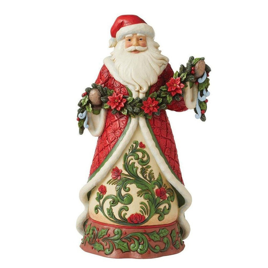 Jim Shore Heartwood Creek: Santa With Poinsettia Garland Figurine sparkle-castle