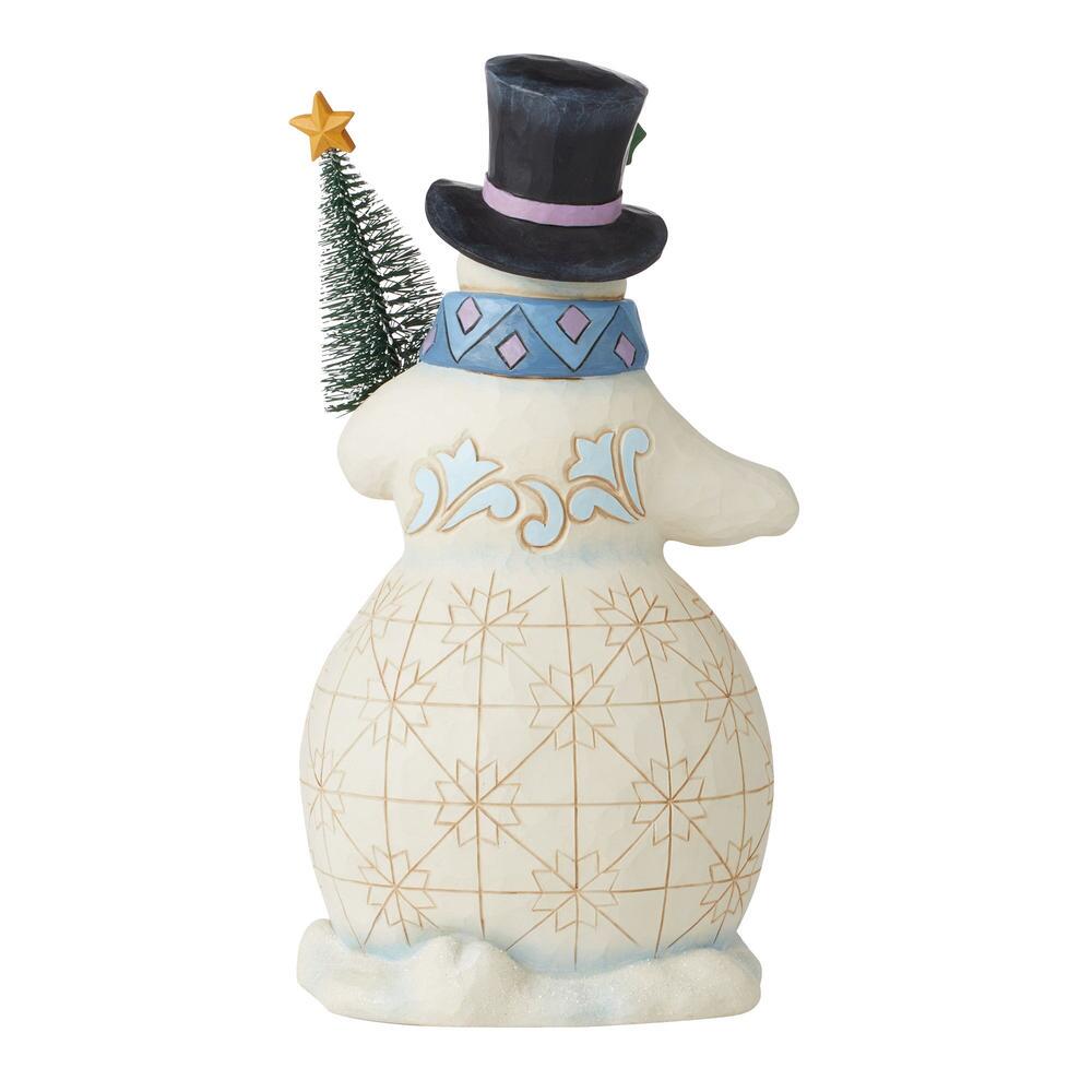 Jim Shore Heartwood Creek: Snowman Holding Bottle Brush Tree Figurine sparkle-castle