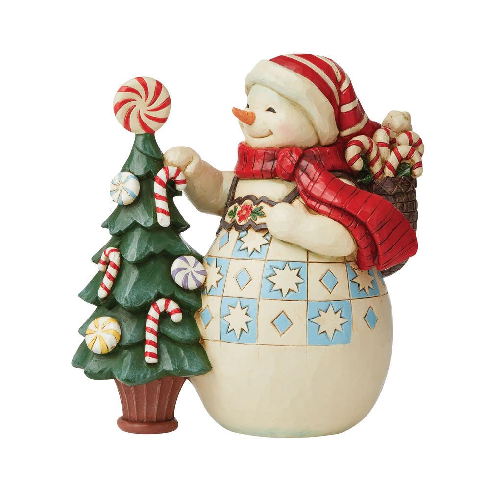 Jim Shore Heartwood Creek: Snowman Candy Tree Figurine sparkle-castle