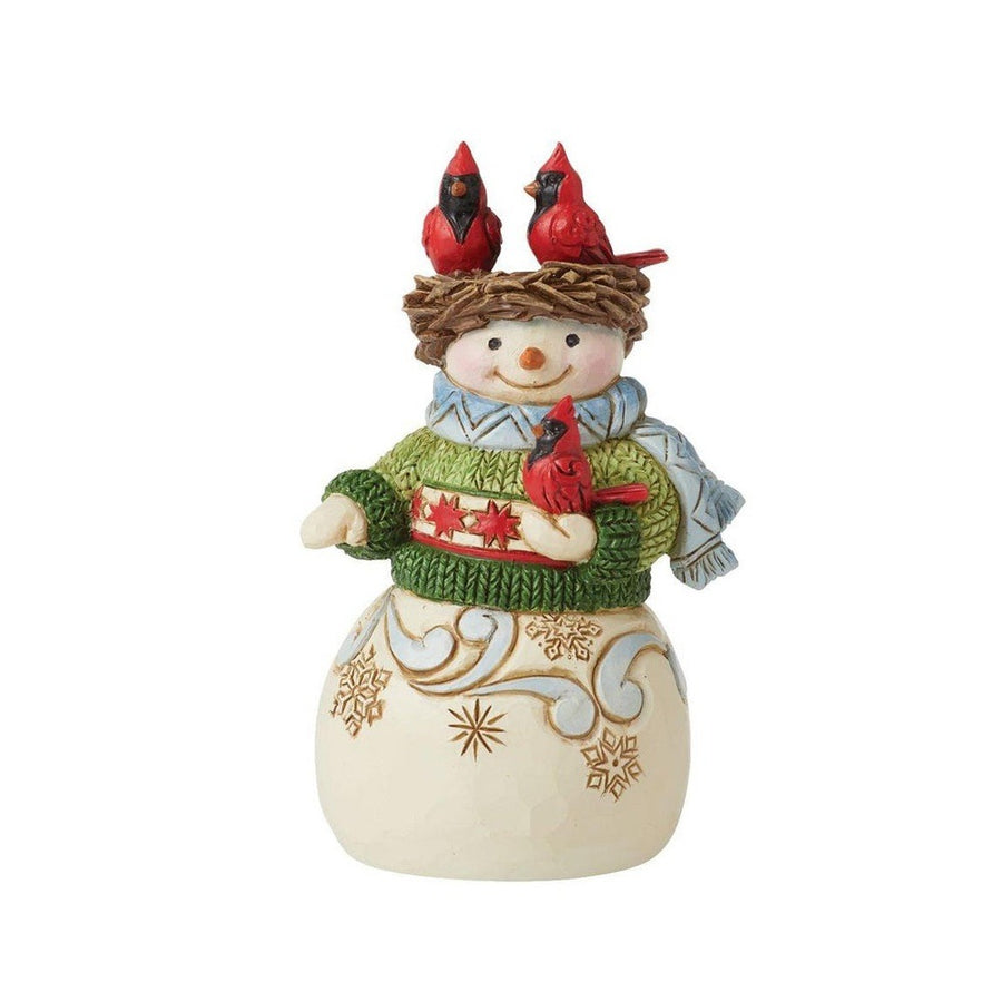 Jim Shore Heartwood Creek: Snowman with Nest Hat Miniature Figurine sparkle-castle