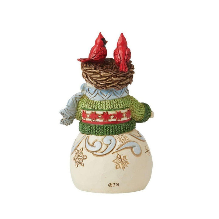 Jim Shore Heartwood Creek: Snowman with Nest Hat Miniature Figurine sparkle-castle