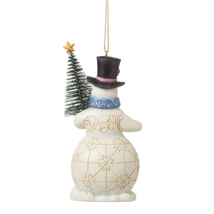 Jim Shore Heartwood Creek: Snowman with Sisal Tree Hanging Ornament sparkle-castle
