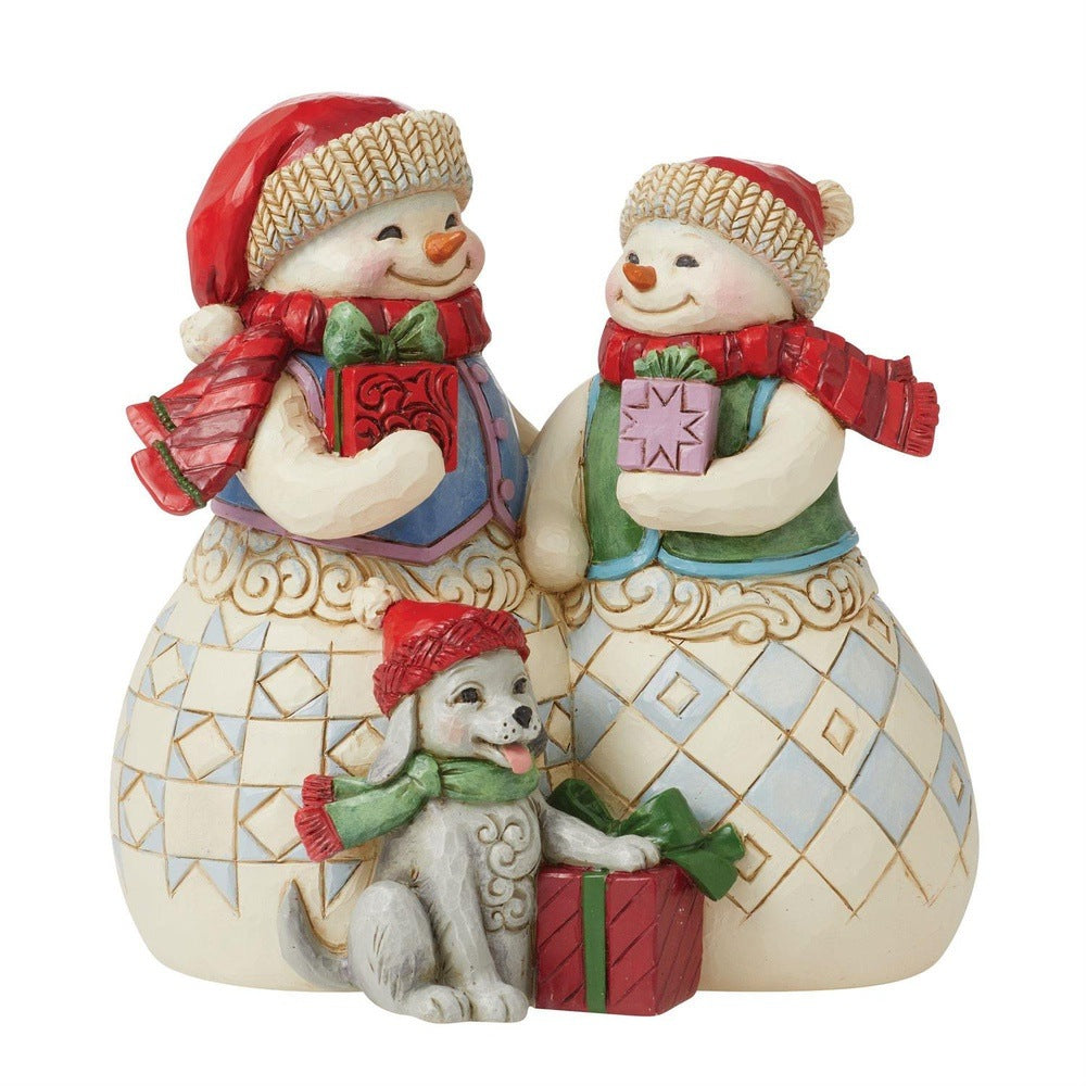 Jim Shore Heartwood Creek: Snowmen Couple with Puppy Figurine sparkle-castle