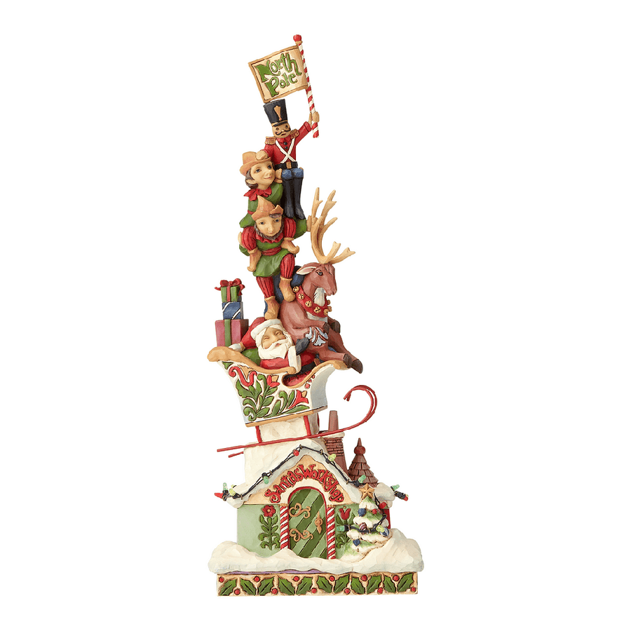 Jim Shore Heartwood Creek: Stacked Lighted Santa Workshop Figurine sparkle-castle