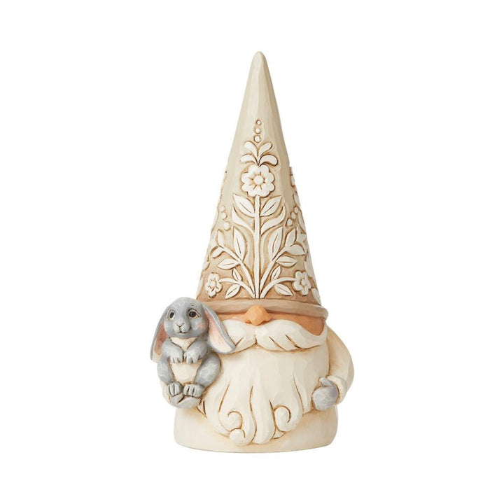 Jim Shore Heartwood Creek: White Woodland Gnome Holding Bunny Figurine sparkle-castle