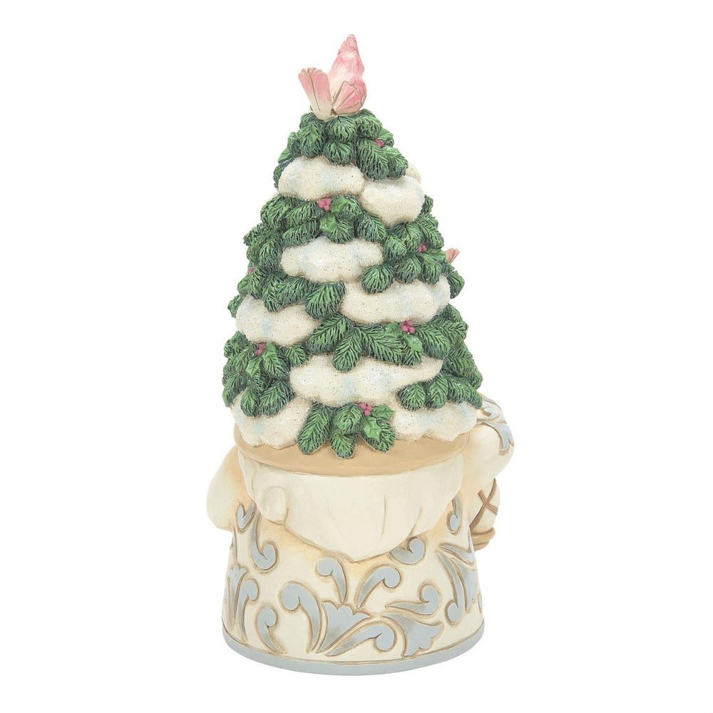 Jim Shore Heartwood Creek: White Woodland Gnome with Evergreen Tree Hat Figurine sparkle-castle