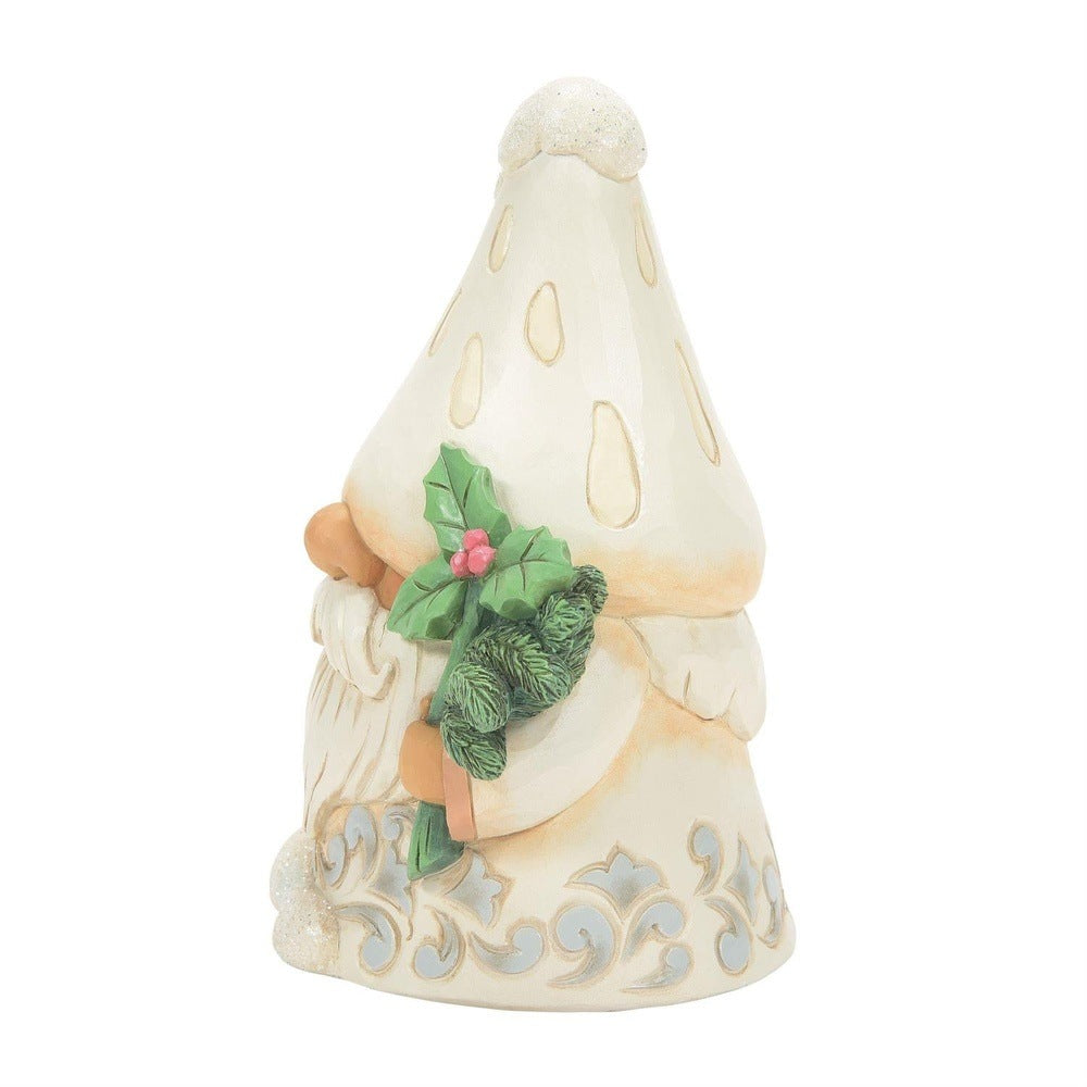 Jim Shore Heartwood Creek: White Woodland Gnome with Mushroom Hat Figurine sparkle-castle