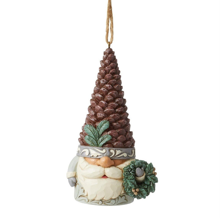 Jim Shore Heartwood Creek: White Woodland Gnome with Pinecone Hat Hanging Ornament sparkle-castle