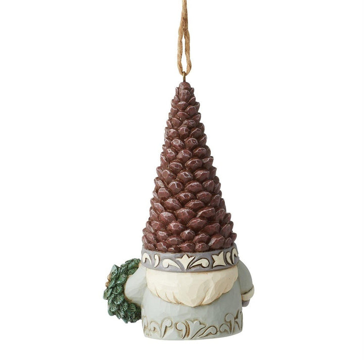 Jim Shore Heartwood Creek: White Woodland Gnome with Pinecone Hat Hanging Ornament sparkle-castle