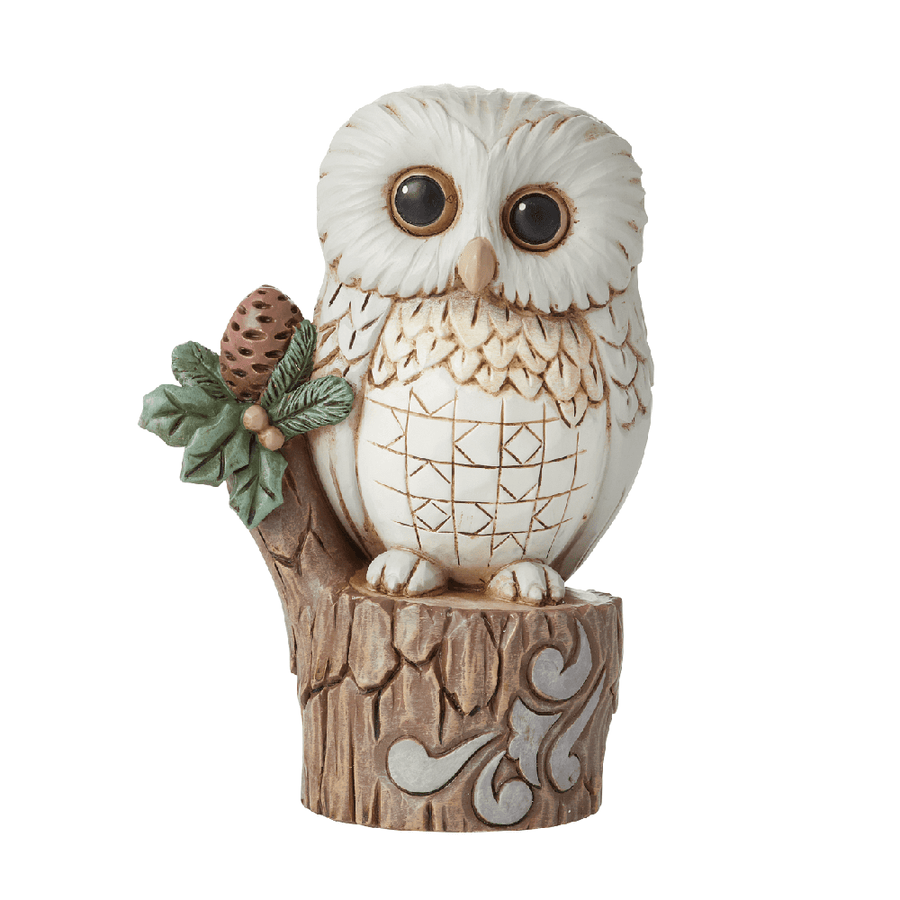 Jim Shore Heartwood Creek: White Woodland Owl Tree Stump Mini Figurine sparkle-castle