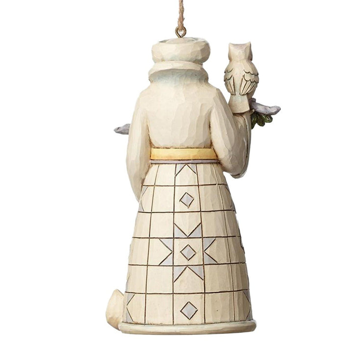 Jim Shore Heartwood Creek: White Woodland Santa Holding Branch Hanging Ornament sparkle-castle