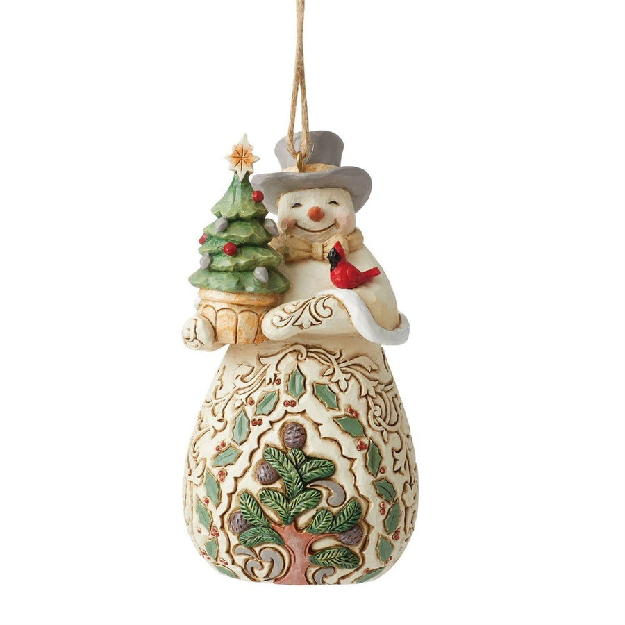 Jim Shore Heartwood Creek: White Woodland Snowman Evergreen Hanging Ornament sparkle-castle