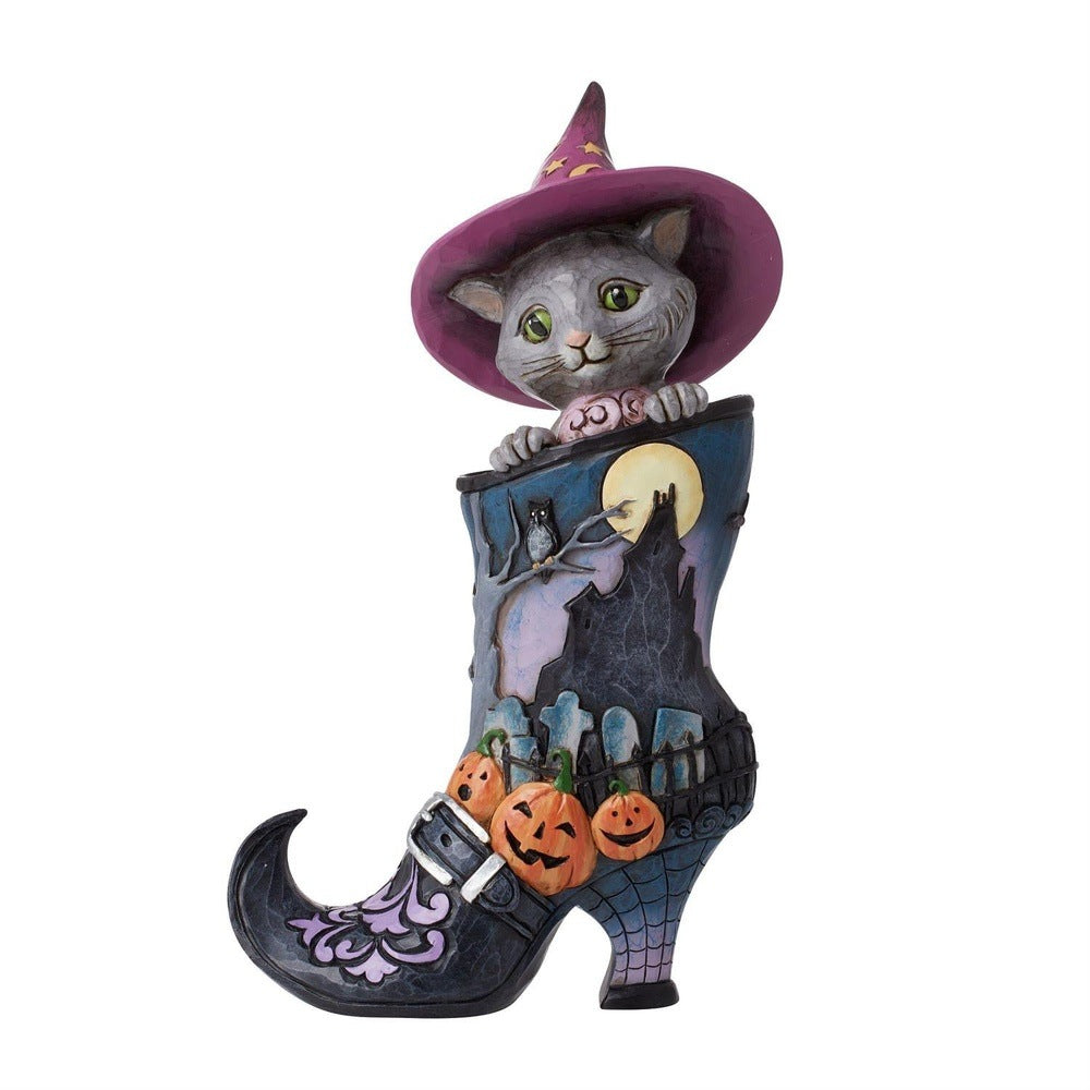 Jim Shore Heartwood Creek: Witch's Boot with Black Cat Figurine sparkle-castle