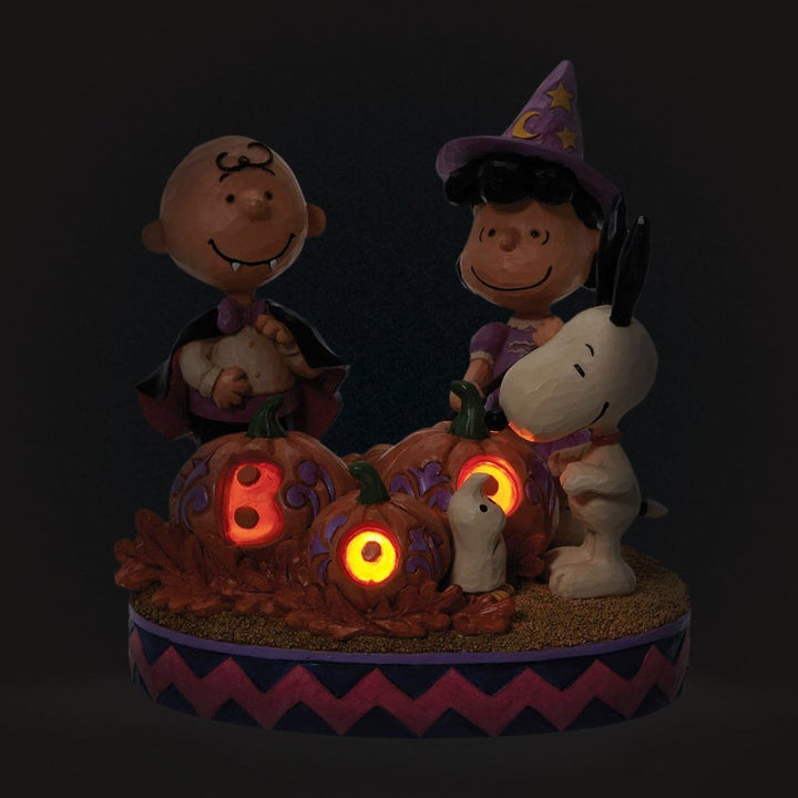 Jim Shore Peanuts: Peanuts Gang with Boo Carved Pumpkins Figurine sparkle-castle