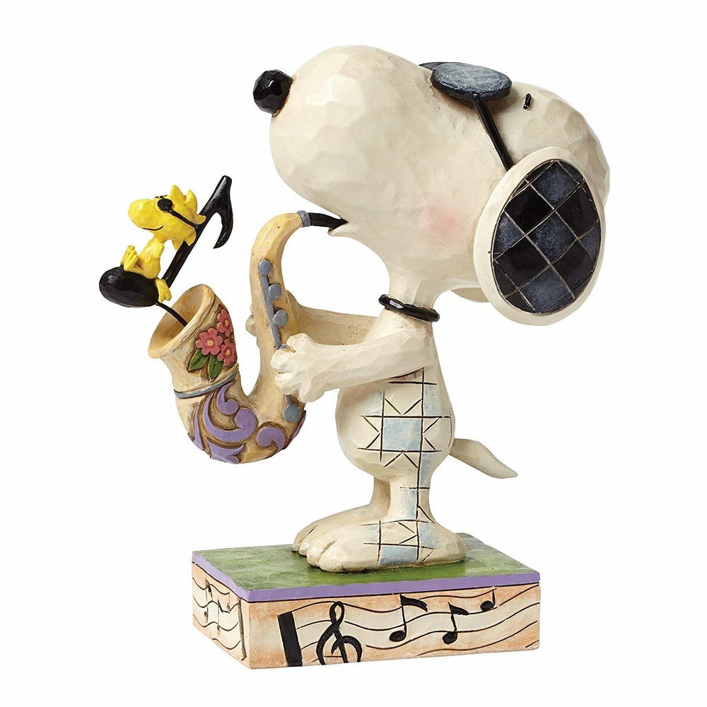 Jim Shore Peanuts: Snoopy and Woodstock with Saxophone Figurine sparkle-castle