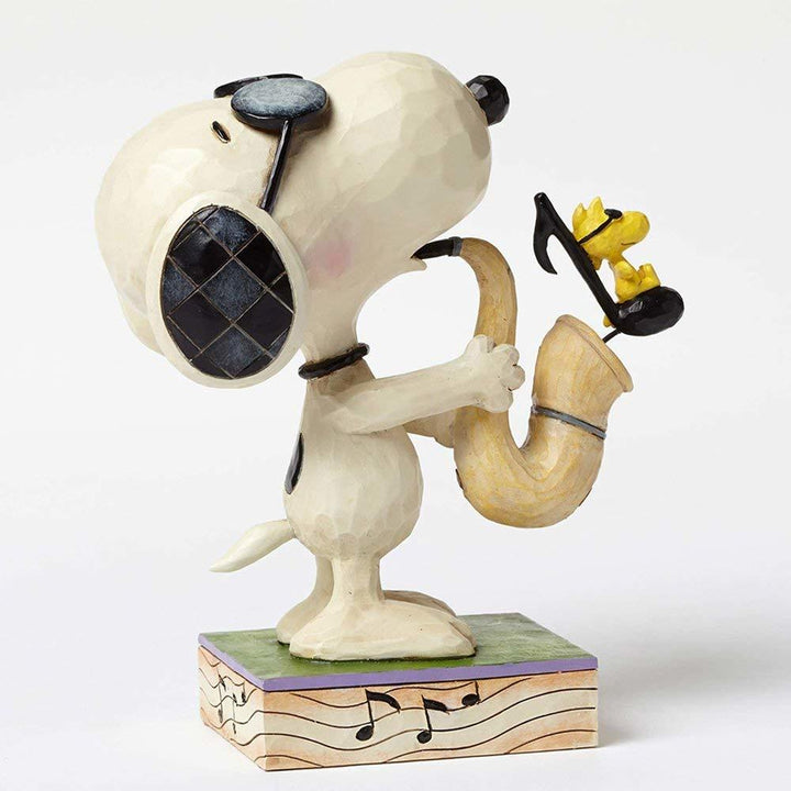 Jim Shore Peanuts: Snoopy and Woodstock with Saxophone Figurine sparkle-castle