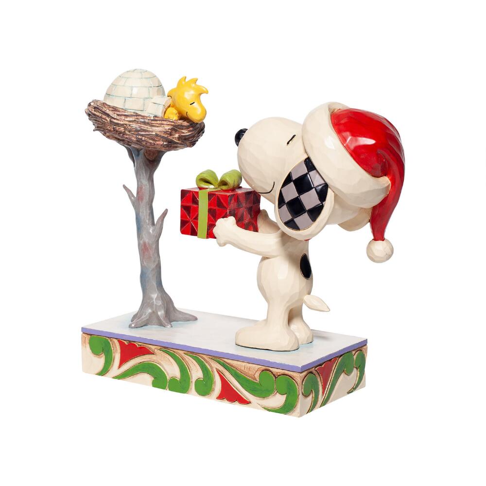 Jim Shore Peanuts: Snoopy giving Woodstock Gift Figurine sparkle-castle