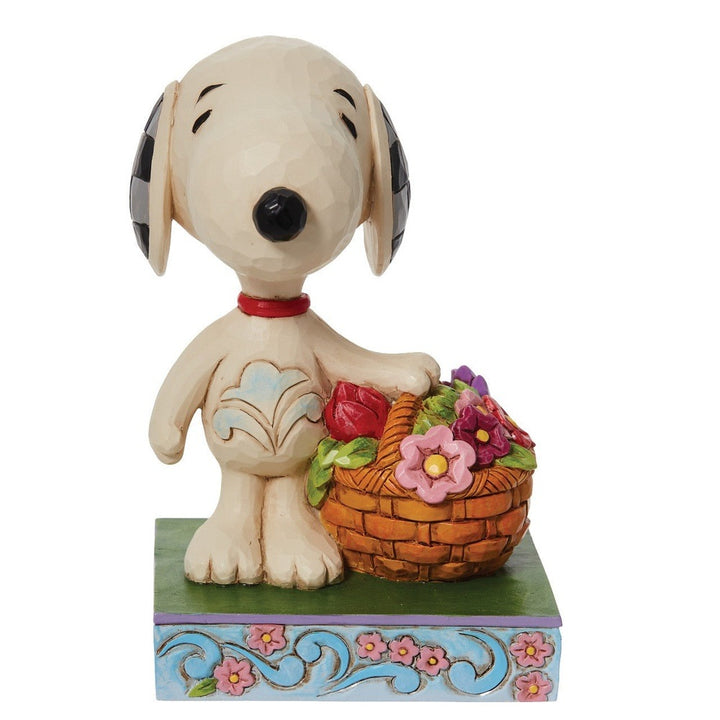 Jim Shore Peanuts: Snoopy Basket Flowers Figurine sparkle-castle