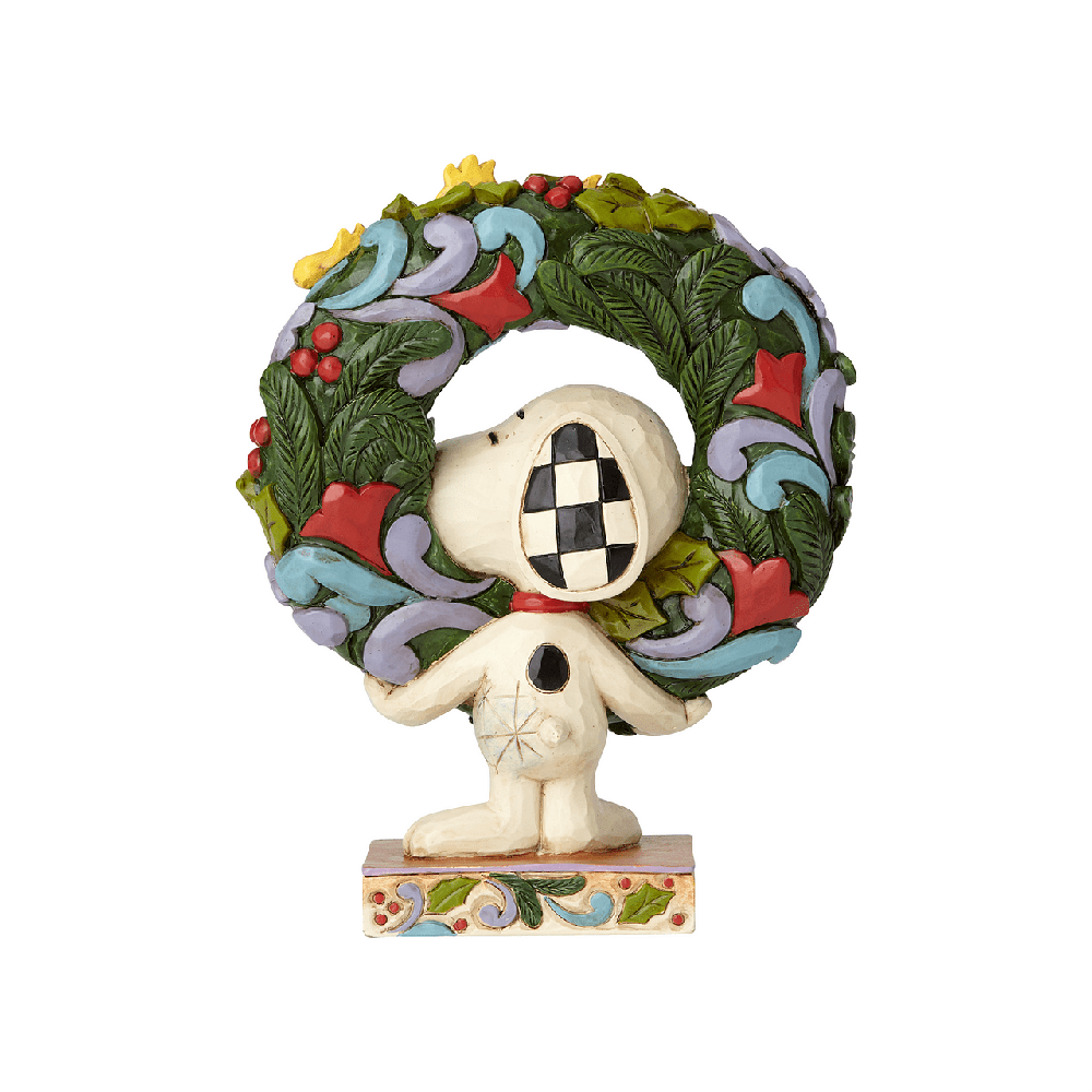Jim Shore Peanuts: Snoopy with Woodstock Wreath Figurine sparkle-castle