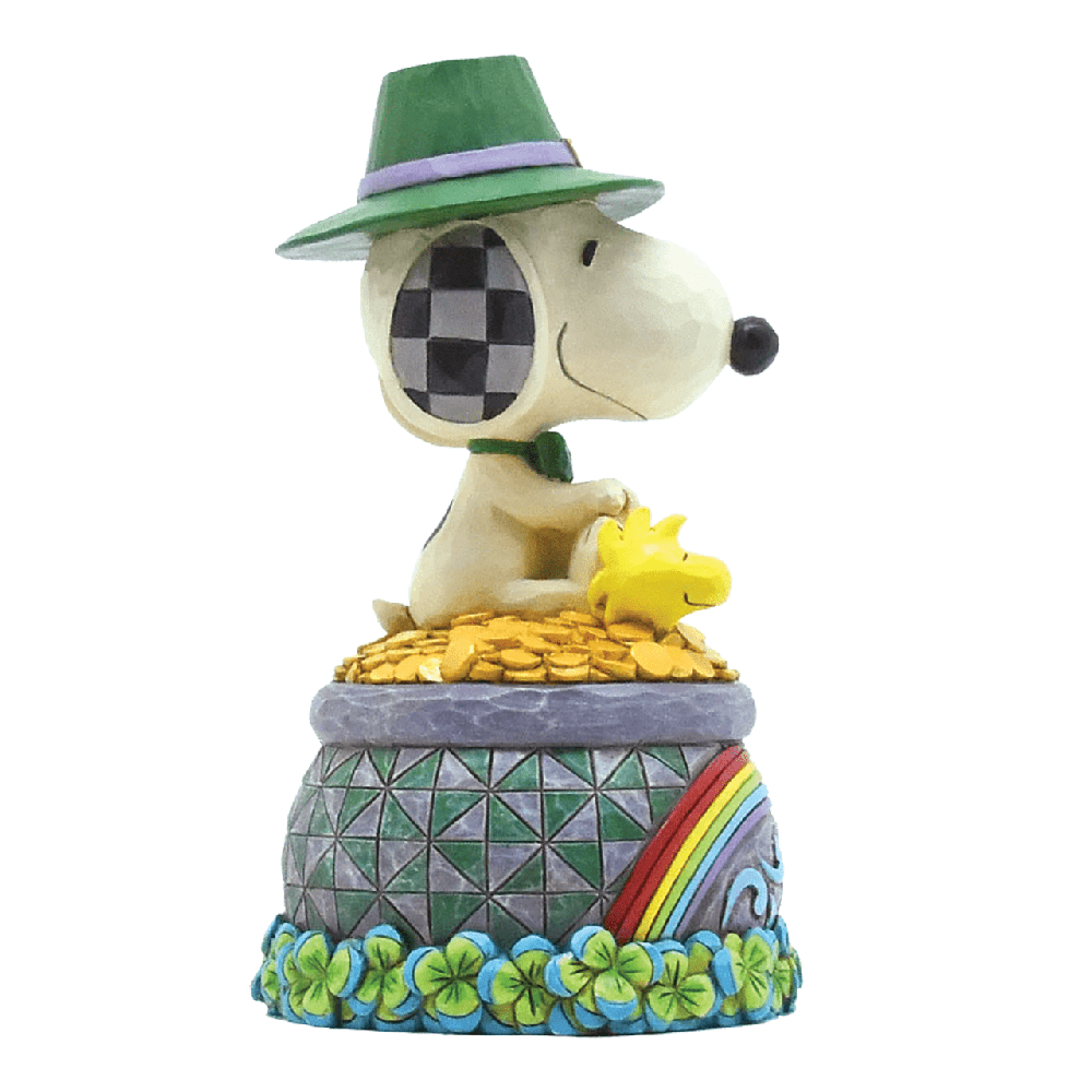 Jim Shore Peanuts: Snoopy Woodstock Sitting Pot Gold Figurine sparkle-castle