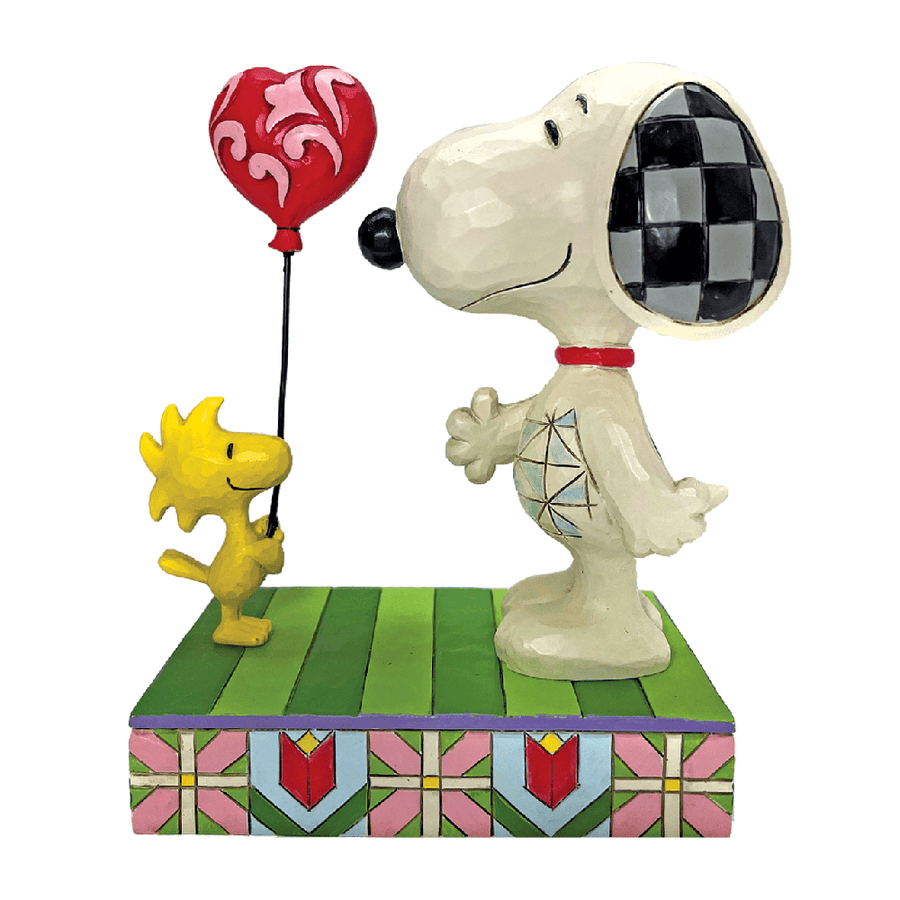 Jim Shore Peanuts: Woodstock Giving Snoopy Heart Balloon Figurine sparkle-castle