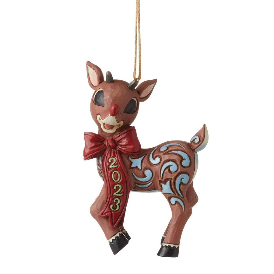 Jim Shore Rudolph Traditions: Dated 2023 Rudolph Hanging Ornament sparkle-castle