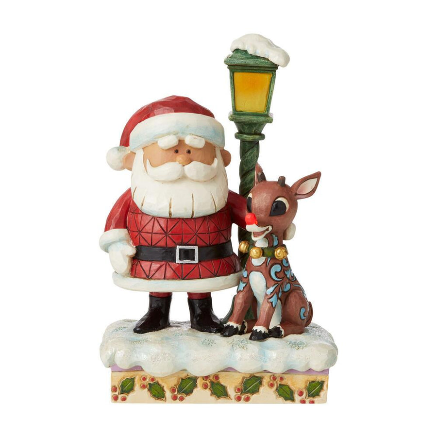 Jim Shore Rudolph Traditions: Rudolph, Santa Lamp Post Figurine sparkle-castle