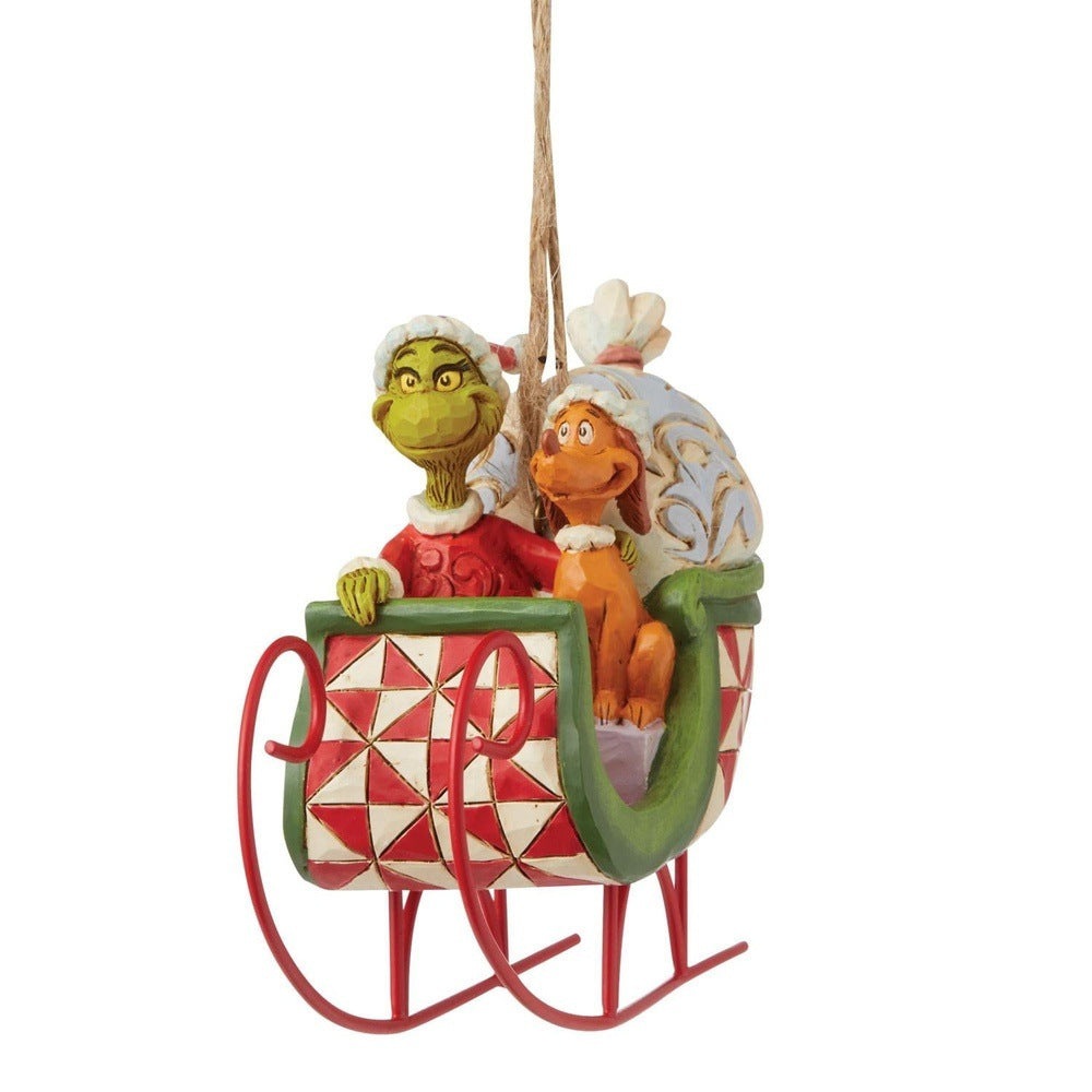 Jim Shore The Grinch: Grinch and Max in Sleigh Hanging Ornament sparkle-castle
