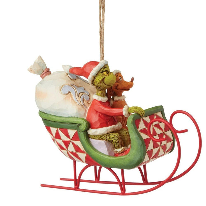 Jim Shore The Grinch: Grinch and Max in Sleigh Hanging Ornament sparkle-castle