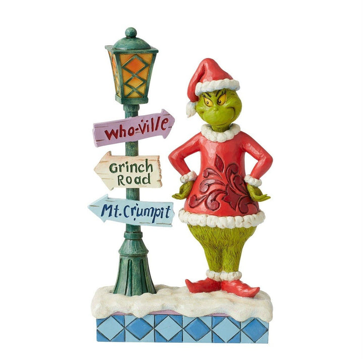 Jim Shore The Grinch: Grinch with Lit Lamppost and Street Sign Figurine sparkle-castle
