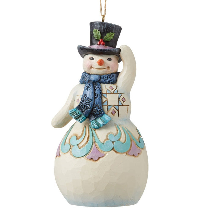 Jim Shore Heartwood Creek: Snowman with Top Hat Hanging Ornament sparkle-castle