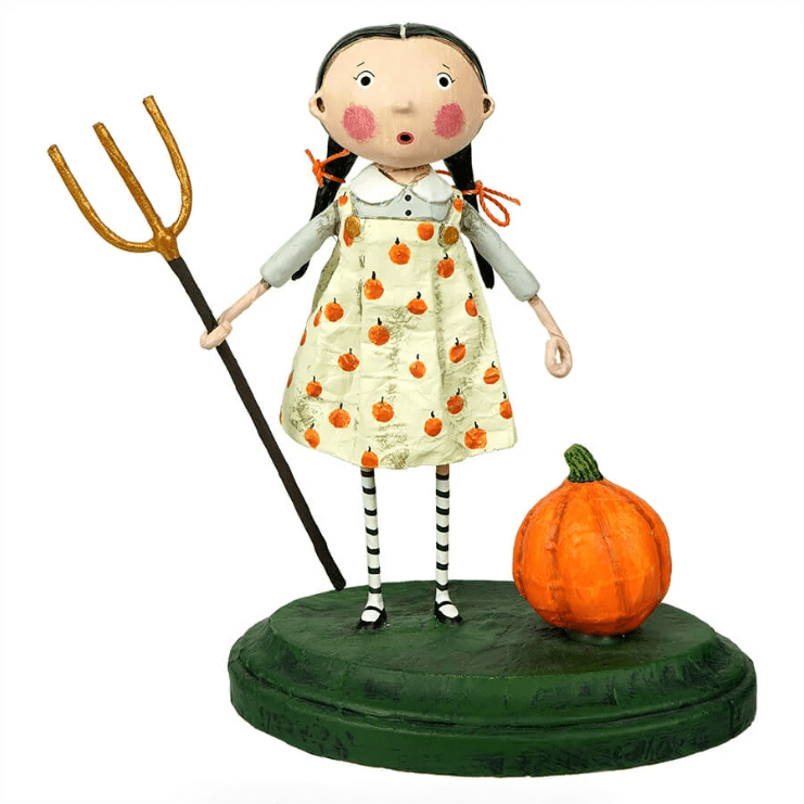 Lori Mitchell Career Day Collection: Pru Pumpkin Farmer Figurine sparkle-castle